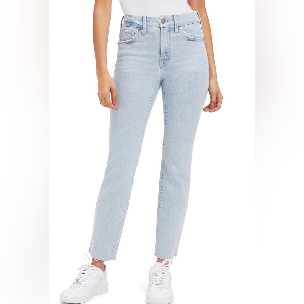 Good American Icy Sky Blue Straight Jeans Style:GCDVNF619T Indigo 121 Size 15